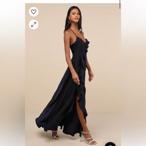 Lulus Stylish Grace Navy Blue Backless Lace-Up Ruffled Maxi Dress